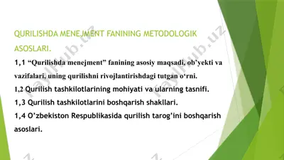 qurilishda menejment fanining metodologik asoslari — PPTX