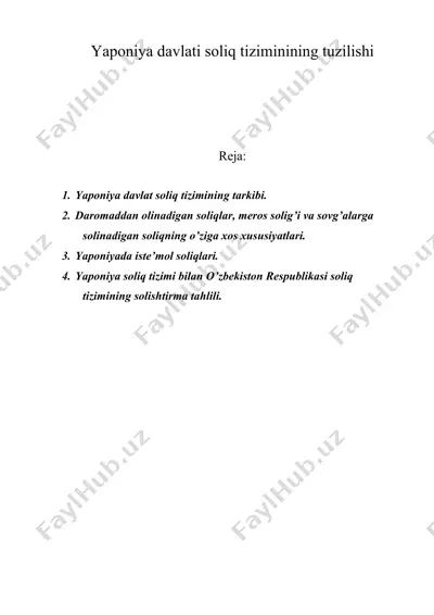 yaponiya davlati soliq tiziminining tuzilishi — DOC