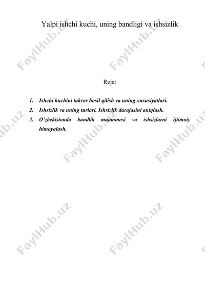 yalpi ishchi kuchi, uning bandligi va ishsizlik — DOC