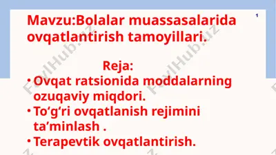 bolalar muassasalarida ovqatlantirish tamoyillari — PPTX