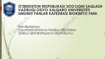 metabolik sindiromning biokimyoviy asoslari va asoratlari — PPTX