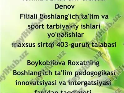boshlang'ich ta'lim pedogogikasi innovatsiyasi va intergatsiyasi fanidan taqdimoti — PPTX
