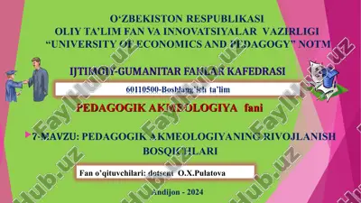 pedagogik akmeologiya fanining rivojlanish bosqichlari — PPT