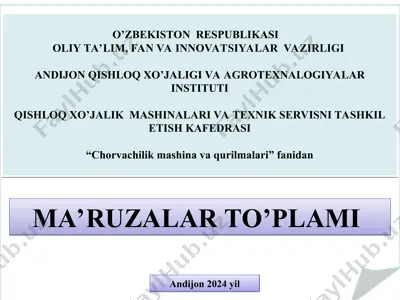 chorvachilik mashina va kurilmalari fanidan ma’ruzalar to’plami — PPT