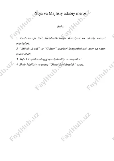 xoja va majlisiy adabiy merosi — DOCX