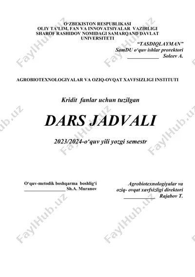 samdu o‘quv ishlar prorektori talabalar uchun tuzilgan dars jadvali — DOCX