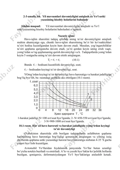 yil mavsumlari davomiyligini aniqlash va yo‘l ustki yuzasining hisobiy holatlarini baholash — DOCX