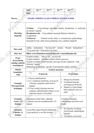 darsning maqsadi va tavsifi — DOCX