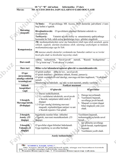 ms access 2010 da jadvallarni o‘zaro bog‘lash — DOCX
