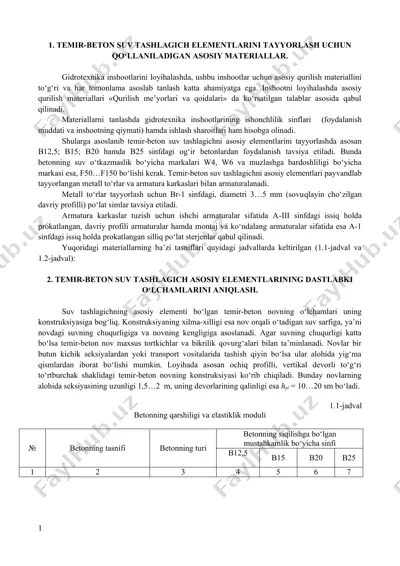 temir-beton suv tashlagich elementlari — DOCX