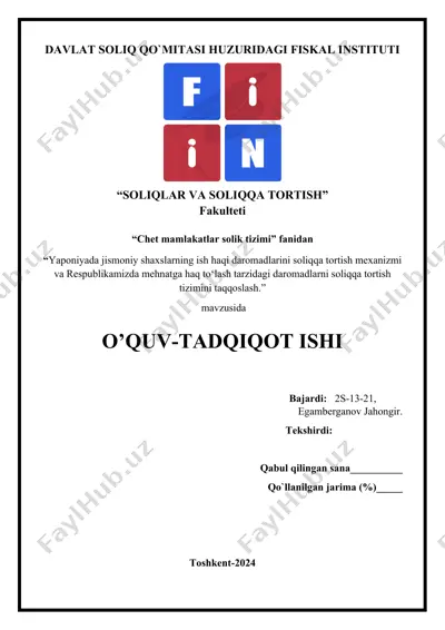 davlat soliq qo`mitasi huzuridagi fiskal instituti — DOCX