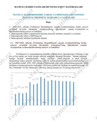 makroiqtisodiy tahlil va prognozlash fanining mazmuni, predmeti, maqsadi va vazifalari — DOCX
