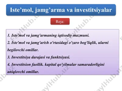iste’mol, jamg’arma va investitsiyalar — PPTX