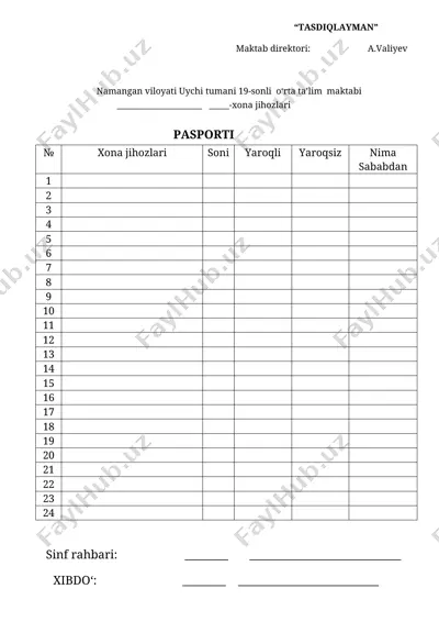 sinf xonasi pasporti tayyor variant — DOCX