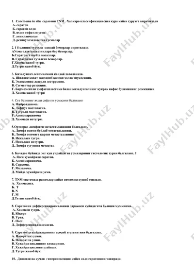 onkologiya fanidan test 1000 ta — DOCX