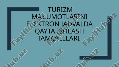 turizm ma'lumotlarini elektron jadvalda qayta ishlash tamoqiyillari — PPTX