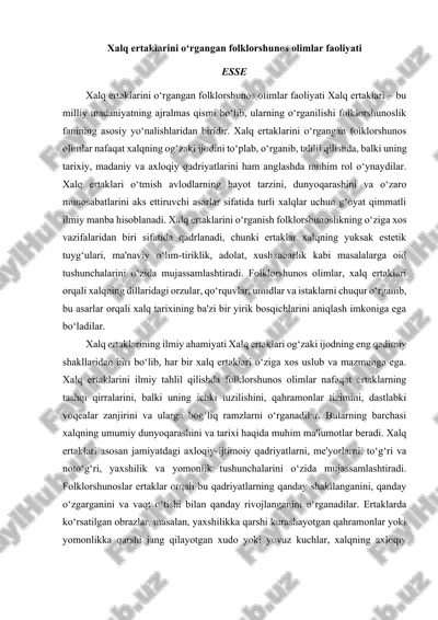 xalq ertaklarini o‘rgangan folklorshunos olimlar faoliyati — DOCX