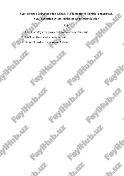 excel electron jadvallar bilan ishlash — DOCX