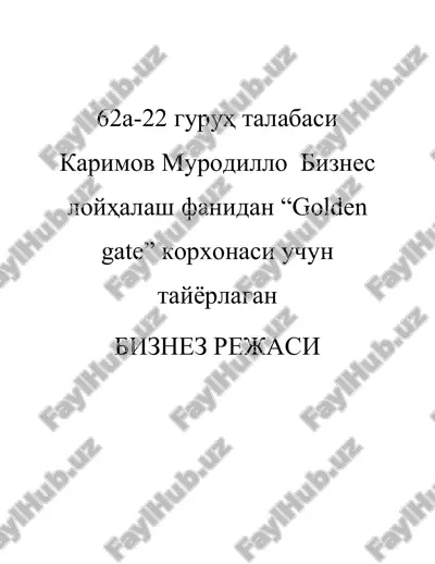 mramor toshini qayta ishlash tayyorlovchi "golden gate" korxonasi uchun loyihalash fani — DOCX