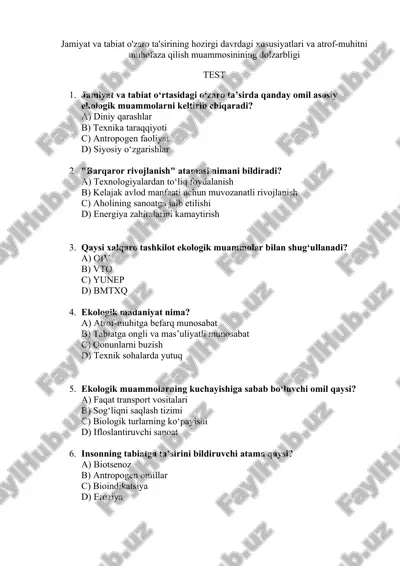 ekologik muammolar va ularning echimlari — DOCX