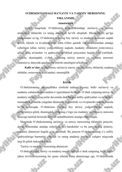 o'zbekistondagi ma'nviy va tarixiy merosning tiklanishi — DOCX