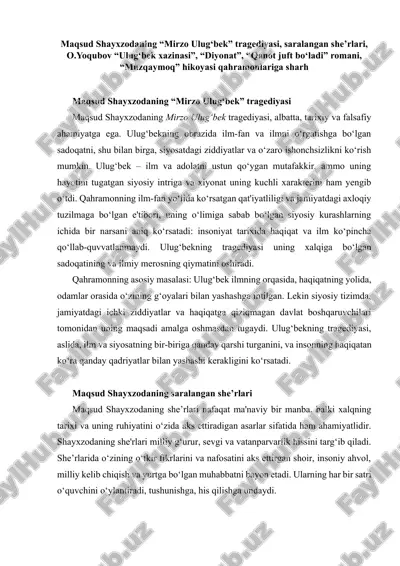 maqsud shayxzodaning “mirzo ulug‘bek” tragediyasi — DOCX