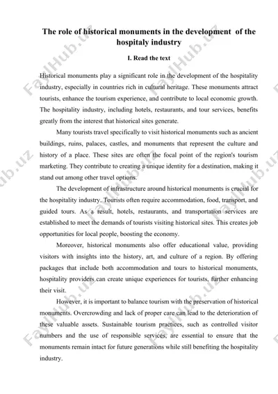 the role of historical monuments in the development of the hospitality industry — DOCX