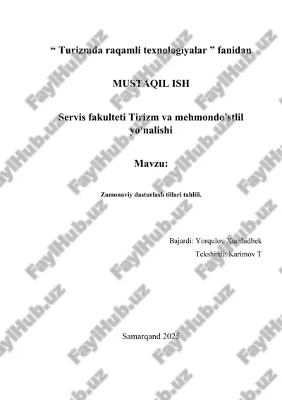 turizmda raqamli texnologiyalar fanidan mustaqil ish — DOCX