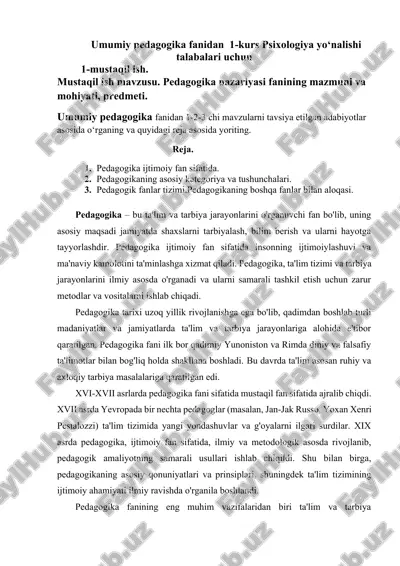 pedagogika mavzusidagi mustaqil ish — DOCX