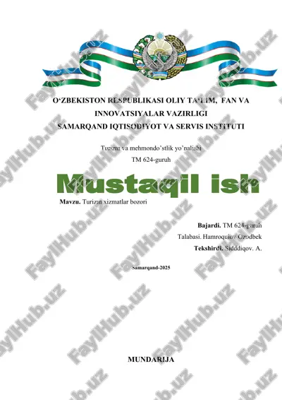 turizm xizmatlar bozori tahlili — DOCX