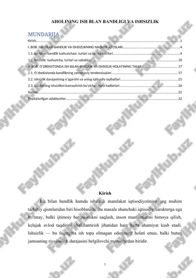 ish bilan bandlik va ishsizlik — DOCX