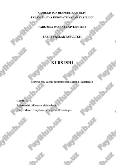 suv va suv resurslaridan oqilona foydalanish — DOCX