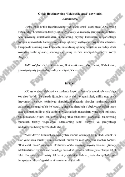 o‘tkir hoshimovning “ikki eshik orasi” davr tarixi — DOCX