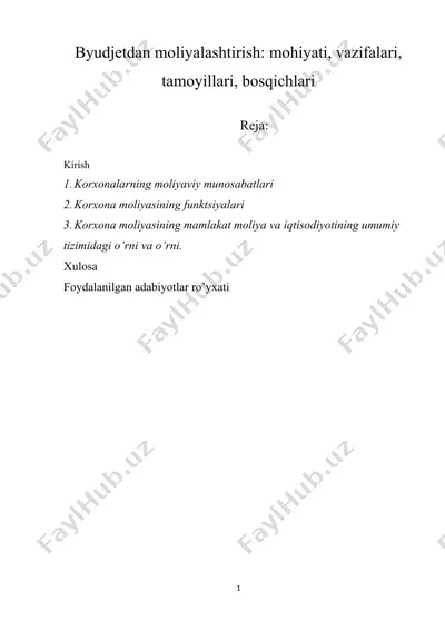 byudjetdan moliyalashtirish - mohiyati, vazifalari, tamoyillari, bosqichlari — DOCX