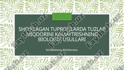sho'rlagan tuproqlar: tuzlarni kamaytirishning biologik usullari — PPTX