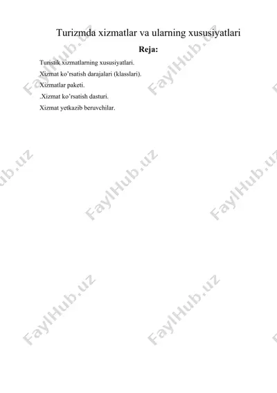turizmda xizmatlar va ularning xususiyatlari — DOCX