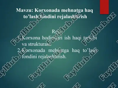 korxona mehnatga haq to'lash fondi rejasi — PPTX