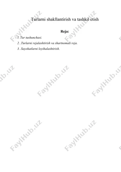 turlarni shakllantirish va tashkil etish (turizm) — DOCX