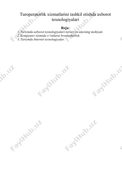 turoperatorlik xizmatlarini tashkil etishda axborot texnologiyalari — DOCX