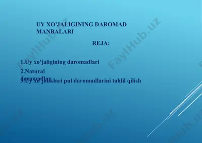 uy xo'jaligining daromad manbalari — PPTX