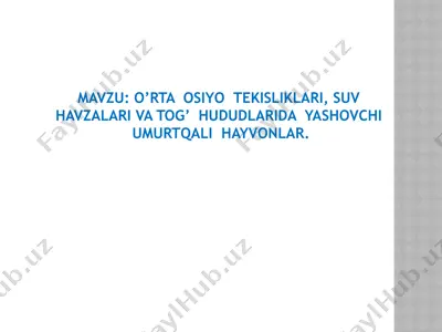 o’rta osiyo tekisliklari, suvhavzalari va tog’ hududlarida yashovchiumurtqalihayvonlar — PPTX