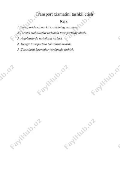 transport xizmatini tashkil etish (turizm) — DOCX