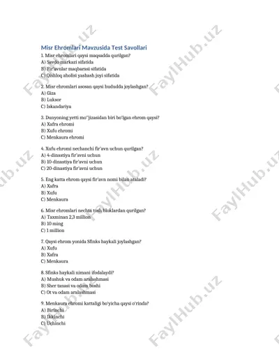 misr ehromlari mavzusida test savollari — DOCX