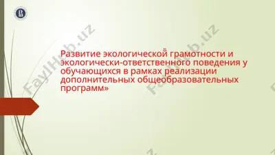 razvitie ekologicheskoy gramotnosti i ekologicheski-otvetstvennogo povedeniya u obuchayushixsya v ramkax realizatsii dopolnitelnix obsheobrazovatelnix programm — PPTX