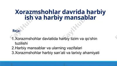xorazmshohlar davrida harbiy ish va mansablar — PPTX