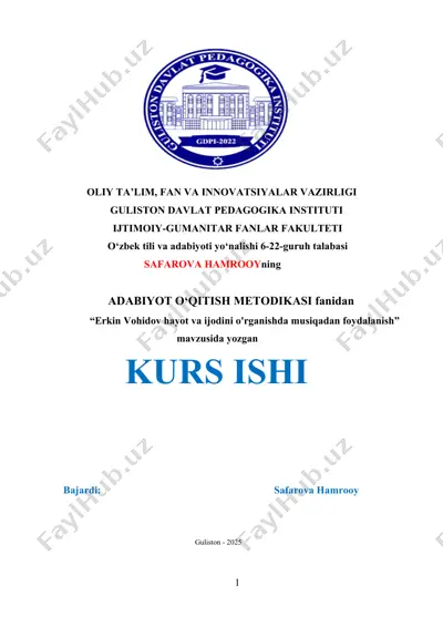 adabiyot o‘qitish metodikasi "erkin vohidov hayot va ijodini o'rganishda musiqadan foydalanish" mavzusida — DOCX