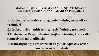 "iqtisodiy rivojlanish strategiyasi" — PPTX