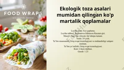 ekologik toza asalari umumidan qilingan ko'p martalik qoplama — PPTX