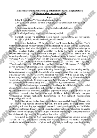 avtomobil yo‘llarini ekspluatatsiya qilishning xususiyatlari — DOCX
