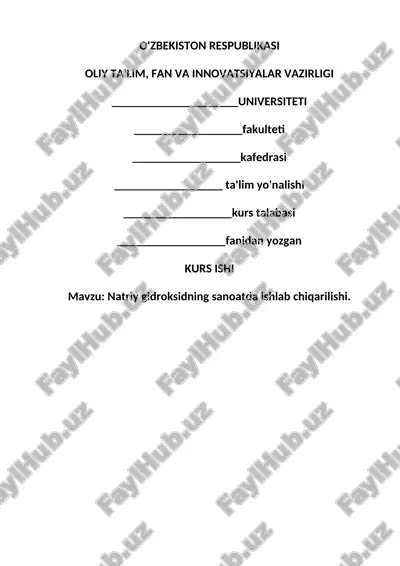 natriy gidroksidning sanoatda ishlab chiqarilishi — DOCX